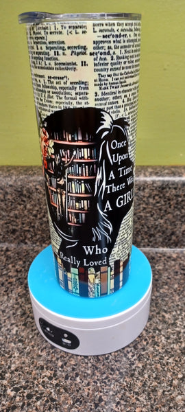 Girl Who Loves Books and her Dog 20 ounce skinny tumbler CHOOSE STYLE