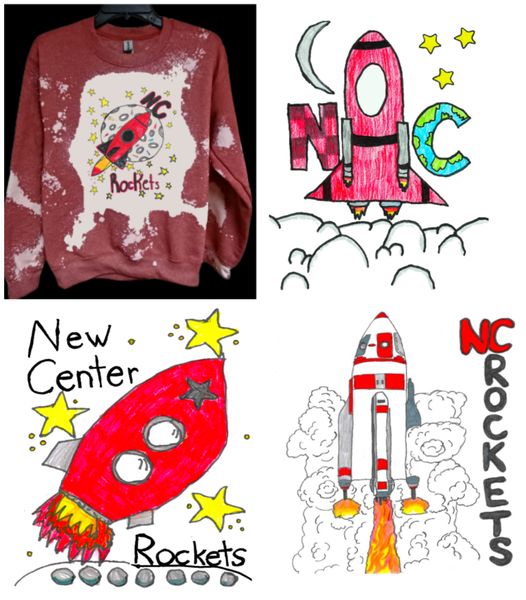 23-24 ART WINNERS  New Center Rockets Adult Bleached Sweatshirt CHOOSE GRAPHIC & COLOR