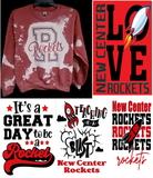 New Center Rockets Adult Bleached Sweatshirt CHOOSE GRAPHIC