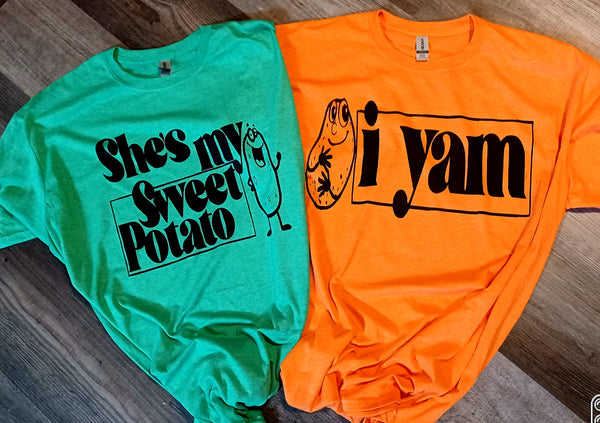Thanksgiving Sweet Potato Couple T-shirts, 2 graphic styles