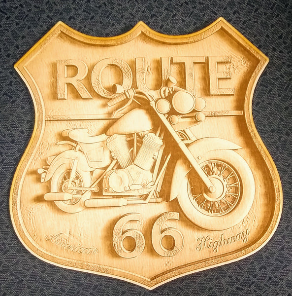 Route 66 motorcycle 3d look engraved plaque