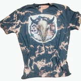 Floral Bull Skull Bleached T-Shirt Adult
