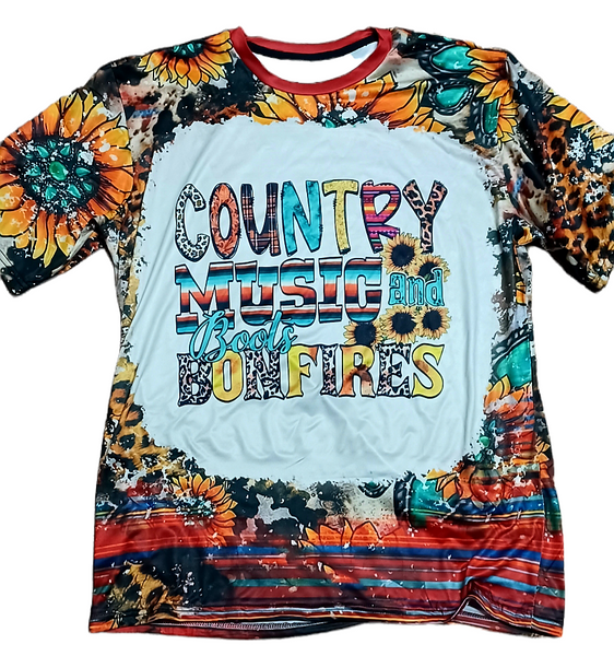 ONE LEFT FULL DESIGN Sunflower Country Music, Boots and Bonfires Tshirt
