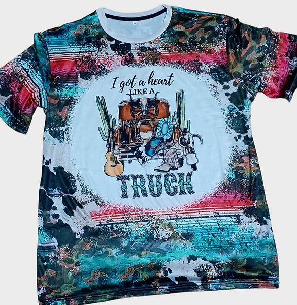 SALE FULL DESIGN Western All Over Print Heart Like a Truck Tshirt