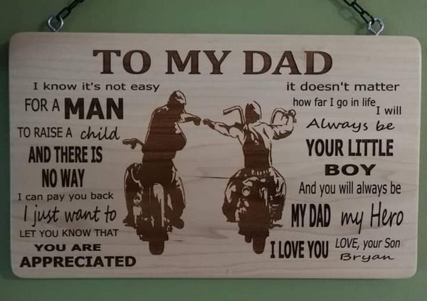 DAD GIFT from Child BIKER Buddies Wood engraved sign