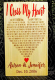 I Cross My Heart wood engraved lyrics, personalized