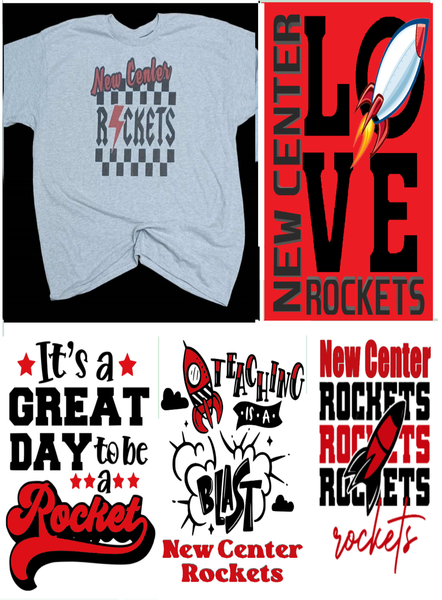 New Center Rockets Adult Gray Tshirt CHOOSE GRAPHIC