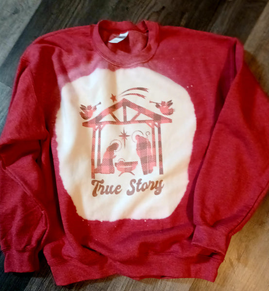 True Story Sweatshirt or T-Shirt Christmas Manger Buffalo Plaid BLEACHED