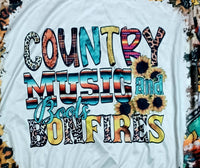 ONE LEFT FULL DESIGN Sunflower Country Music, Boots and Bonfires Tshirt