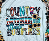 ONE LEFT FULL DESIGN Sunflower Country Music, Boots and Bonfires Tshirt