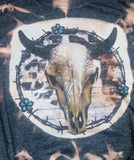 Floral Bull Skull Bleached T-Shirt Adult