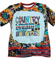 ONE LEFT FULL DESIGN Sunflower Country Music, Boots and Bonfires Tshirt