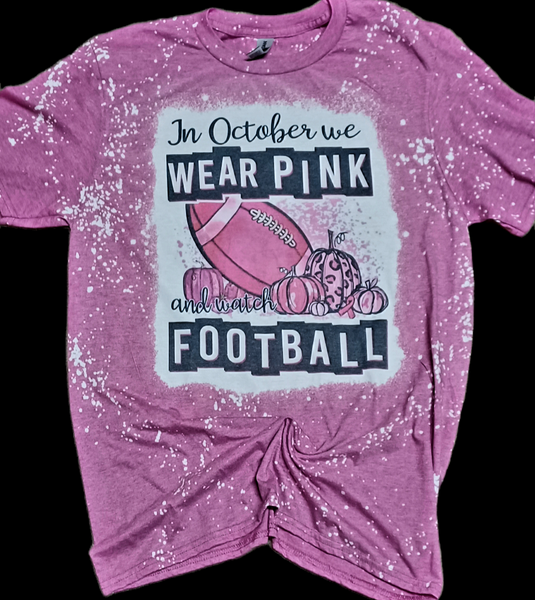 Breast Cancer Awareness Month and Football bleached Tshirt ADULT