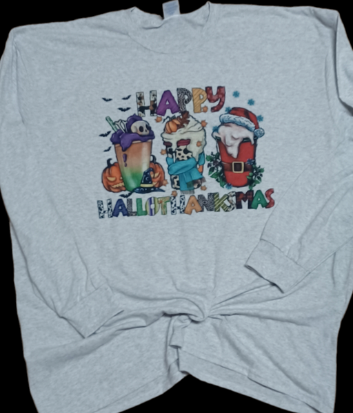 3 Holiday T-Shirt HAPPY HALLOTHANKSMAS Long or short sleeve