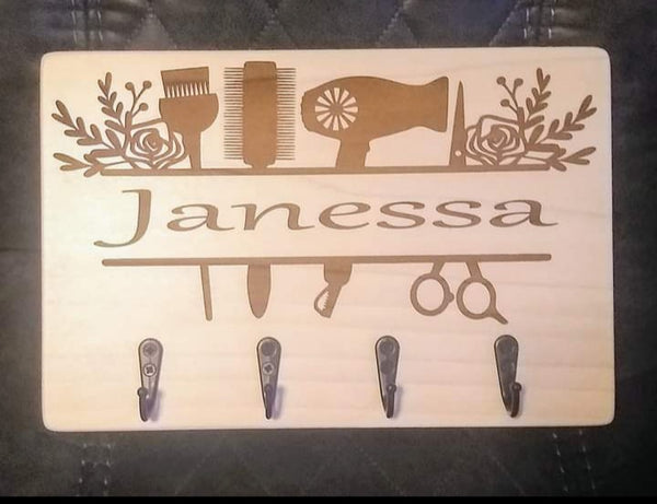 Personalized engraved wood Key Hanger, Cosmetology, Hairdresser