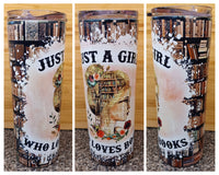 BLONDE Girl Who Loves Books 20 ounce skinny tumbler CHOOSE STYLE