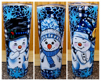 Blue Snowman 20 ounce skinny tumbler choose style