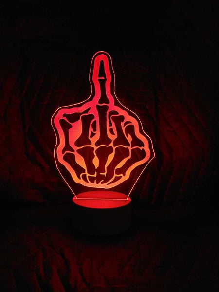 Bone Hand Flipping off & giving the middle finger FU GLOW LIGHT