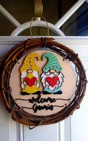 Gnome wood engraved door wreath 12 inch Welcome Gnomies